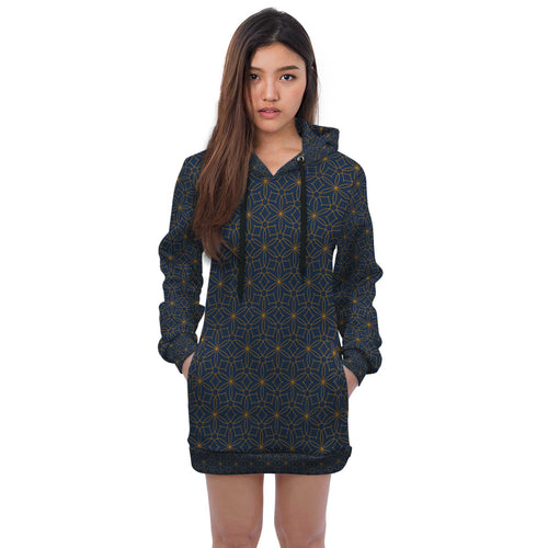 Geometric print hoodie dress.