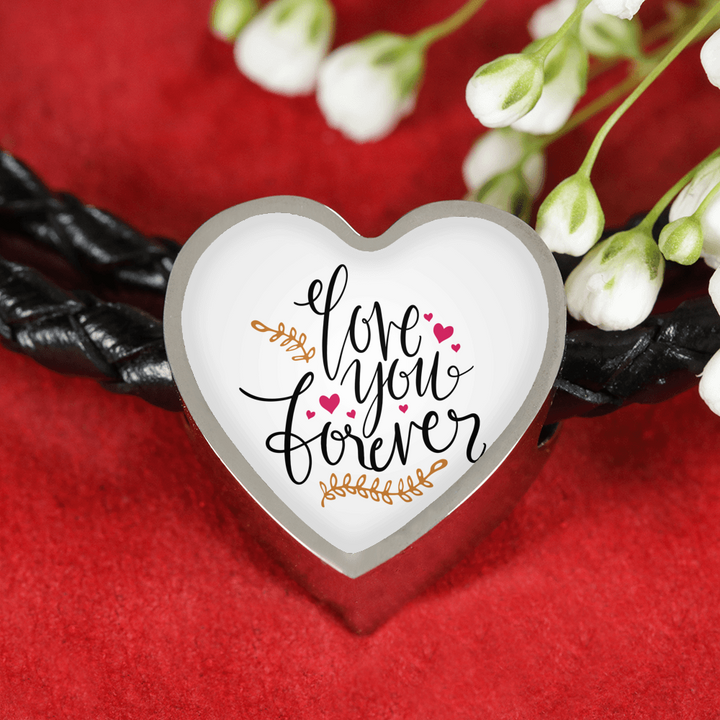 Love you forever leather bracelet and heart charm