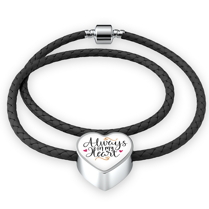 Always in my heart leather bracelet and heart charm.