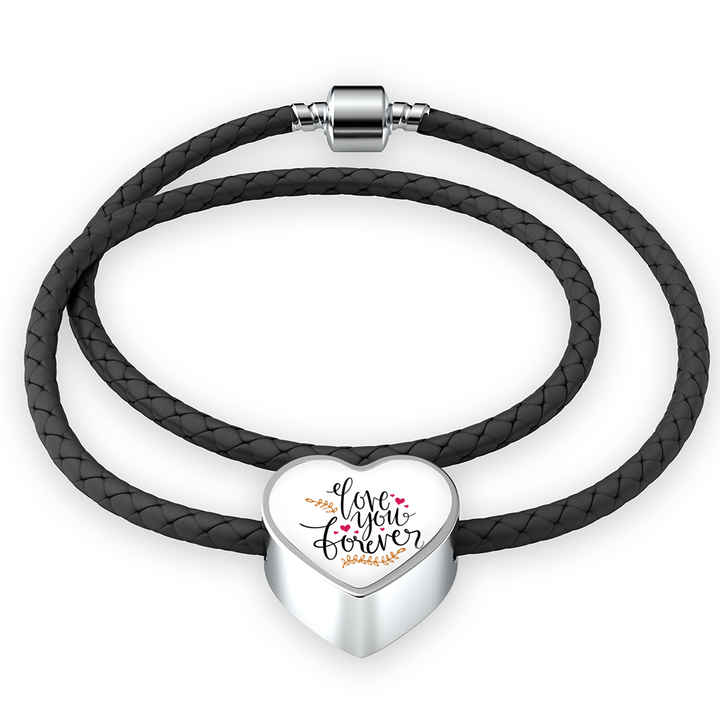 Love you forever leather bracelet and heart charm
