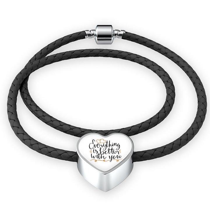 Everything is better with you leather bracelet and heart charm.
